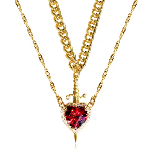 (Gold) Heart and Sword Couples Necklace