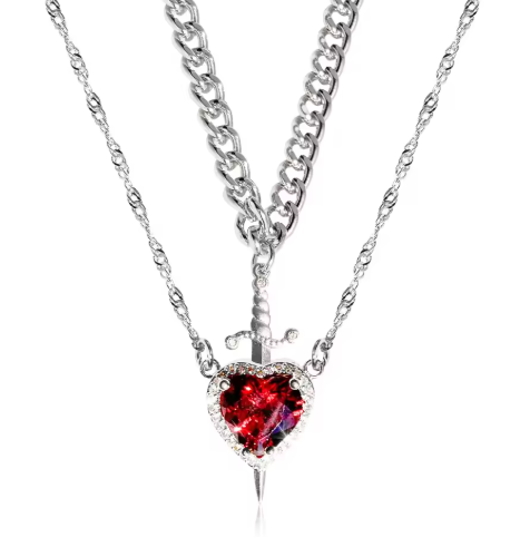 (Silver) Heart and Sword Couples Necklace